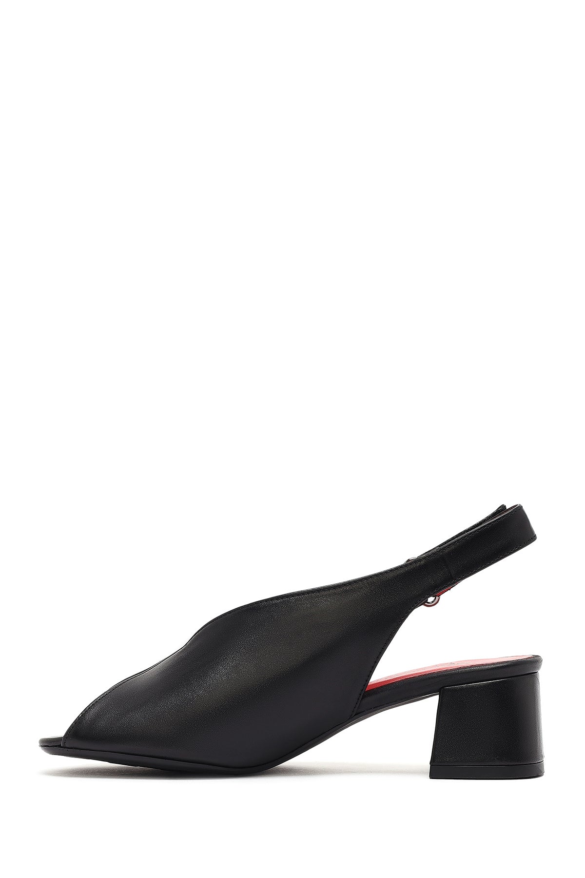 Kadın Siyah Bilekten Bantlı Kısa Kalın Topuklu Deri Sandalet