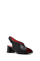 Women's Black Ankle Strap Low Heeled Leather Sandals | Derimod