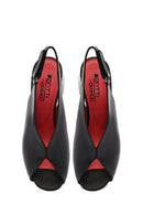 Women's Black Ankle Strap Low Heeled Leather Sandals | Derimod