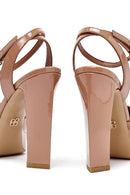 Kadın Bej Bilekten Tokalı Yüksek Kalın Topuklu Platform Rugan Deri Sandalet | Derimod