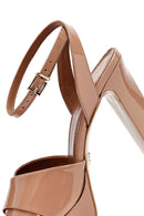 Kadın Bej Bilekten Tokalı Yüksek Kalın Topuklu Platform Rugan Deri Sandalet | Derimod