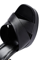 Women's Black Ankle Buckle Platform High Thick Heel Leather Sandals | Derimod