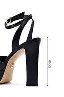 Women's Black Ankle Buckle Platform High Thick Heel Leather Sandals | Derimod