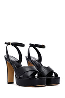 Women's Black Ankle Buckle Platform High Thick Heel Leather Sandals | Derimod