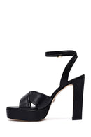Women's Black Ankle Buckle Platform High Thick Heel Leather Sandals | Derimod