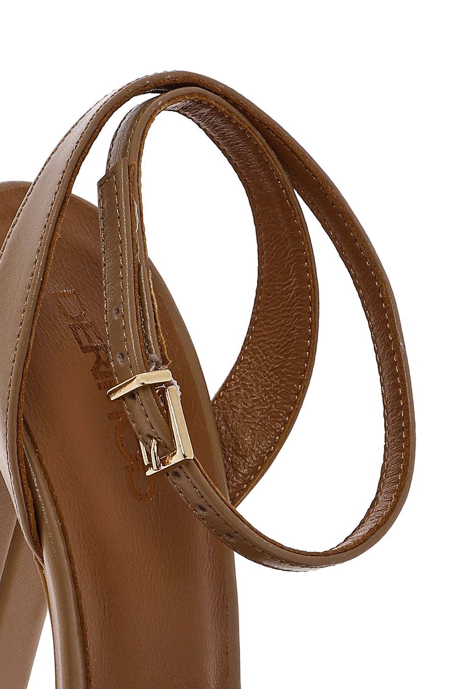 Women's Tan Ankle Buckle Platform High Thick Heel Leather Sandals