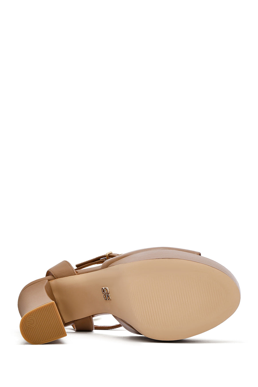 Women's Tan Ankle Buckle Platform High Thick Heel Leather Sandals