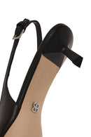 Women's Black Leather Low Heeled Slingback Shoes | Derimod
