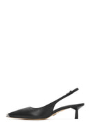 Women's Black Leather Low Heeled Slingback Shoes | Derimod