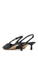 Women's Black Leather Low Heeled Slingback Shoes | Derimod
