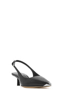Women's Black Leather Low Heeled Slingback Shoes | Derimod