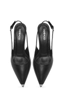 Women's Black Leather Low Heeled Slingback Shoes | Derimod