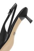 Women's Black Leather Low Heeled Slingback Shoes | Derimod