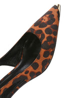 Kadın Leopar Desenli Arkası Açık Saten Kısa İnce Topuklu Deri Ayakkabı | Derimod