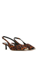 Kadın Leopar Desenli Arkası Açık Saten Kısa İnce Topuklu Deri Ayakkabı | Derimod