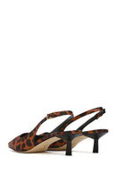 Kadın Leopar Desenli Arkası Açık Saten Kısa İnce Topuklu Deri Ayakkabı | Derimod