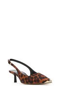 Kadın Leopar Desenli Arkası Açık Saten Kısa İnce Topuklu Deri Ayakkabı | Derimod