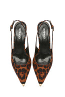 Kadın Leopar Desenli Arkası Açık Saten Kısa İnce Topuklu Deri Ayakkabı | Derimod