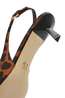 Kadın Leopar Desenli Arkası Açık Saten Kısa İnce Topuklu Deri Ayakkabı | Derimod