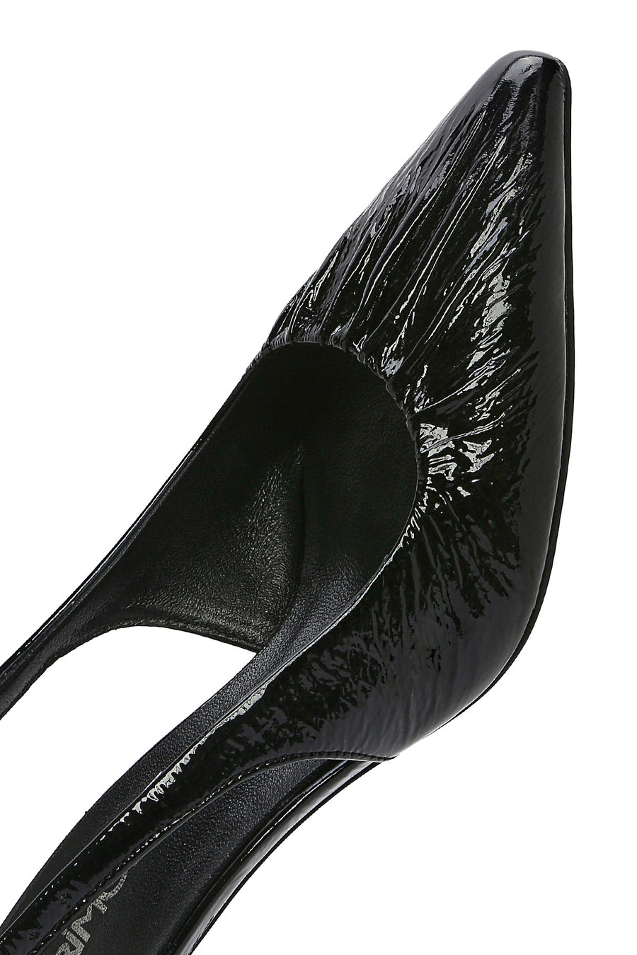 Women's Black Open Back Thin Heeled Leather Shoes