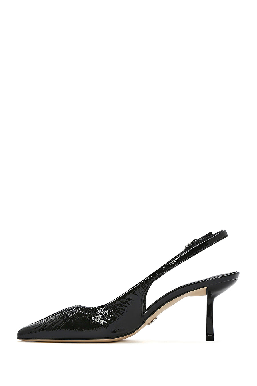 Women's Black Open Back Thin Heeled Leather Shoes