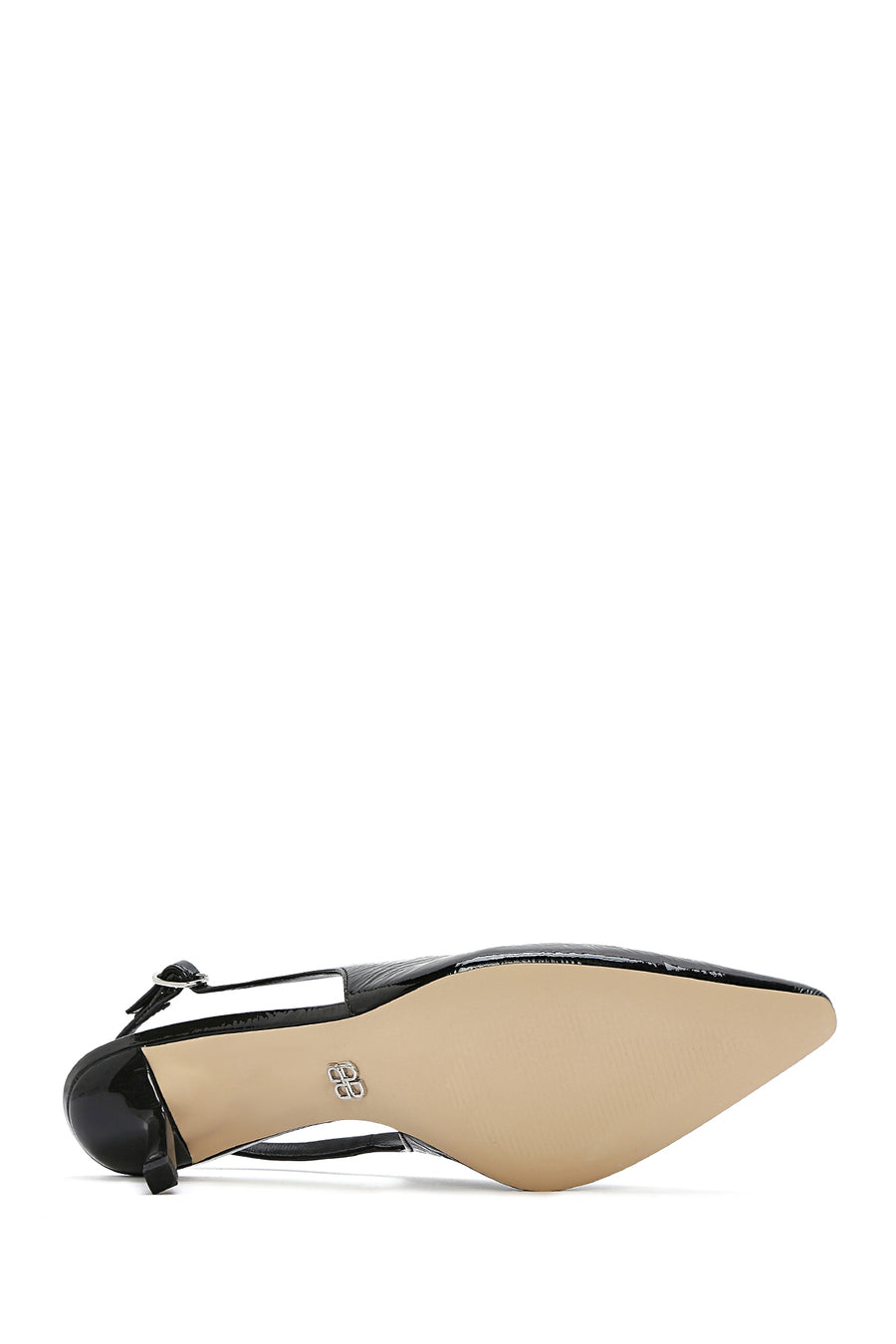 Women's Black Open Back Thin Heeled Leather Shoes