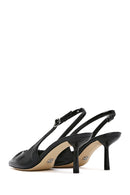 Kadın Siyah Arkası Açık İnce Topuklu Deri Ayakkabı | Derimod