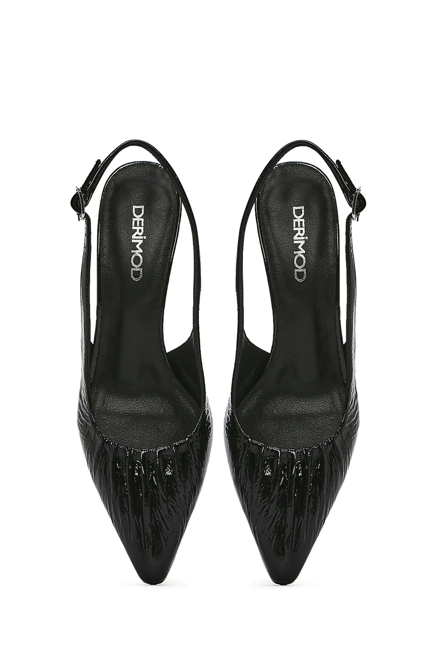 Women's Black Open Back Thin Heeled Leather Shoes