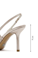 Women's Beige Stoned Open Back Thin Heeled Leather Shoes | Derimod