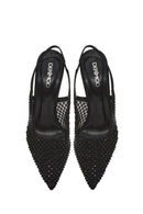 Kadın Siyah Taşlı Arkası Açık İnce Topuklu Deri Ayakkabı | Derimod