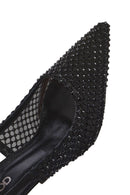 Kadın Siyah Taşlı Arkası Açık İnce Topuklu Deri Ayakkabı | Derimod