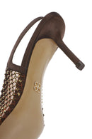 Kadın Bronz Taşlı Arkası Açık İnce Topuklu Deri Ayakkabı | Derimod