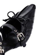 Women's Black Ankle Buckle Open Back Thin Heel Leather Shoes | Derimod