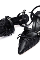 Women's Black Ankle Buckle Open Back Thin Heel Leather Shoes | Derimod
