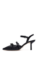 Women's Black Ankle Buckle Open Back Thin Heel Leather Shoes | Derimod