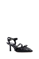 Women's Black Ankle Buckle Open Back Thin Heel Leather Shoes | Derimod