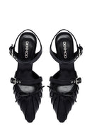 Women's Black Ankle Buckle Open Back Thin Heel Leather Shoes | Derimod