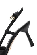 Women's Black Ankle Buckle Open Back Thin Heel Leather Shoes | Derimod