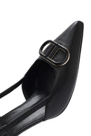 Women's Black Ankle Buckle Open Back Thin Heel Leather Shoes | Derimod