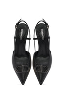 Women's Black Ankle Buckle Open Back Thin Heel Leather Shoes | Derimod