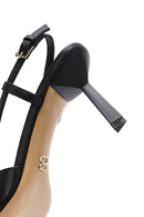 Women's Black Ankle Buckle Open Back Thin Heel Leather Shoes | Derimod