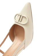 Women's Cream Ankle Buckle Open Back Thin Heel Leather Shoes | Derimod