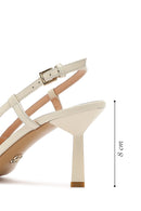 Women's Cream Ankle Buckle Open Back Thin Heel Leather Shoes | Derimod