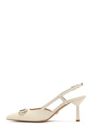 Women's Cream Ankle Buckle Open Back Thin Heel Leather Shoes | Derimod