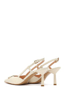 Women's Cream Ankle Buckle Open Back Thin Heel Leather Shoes | Derimod