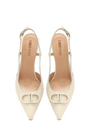 Women's Cream Ankle Buckle Open Back Thin Heel Leather Shoes | Derimod