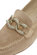 Women's Beige Suede Leather Masculine Loafer | Derimod