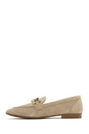 Women's Beige Suede Leather Masculine Loafer | Derimod