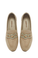 Women's Beige Suede Leather Masculine Loafer | Derimod