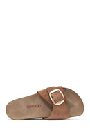 Kadın Taba Tokalı Süet Deri Terlik | Derimod